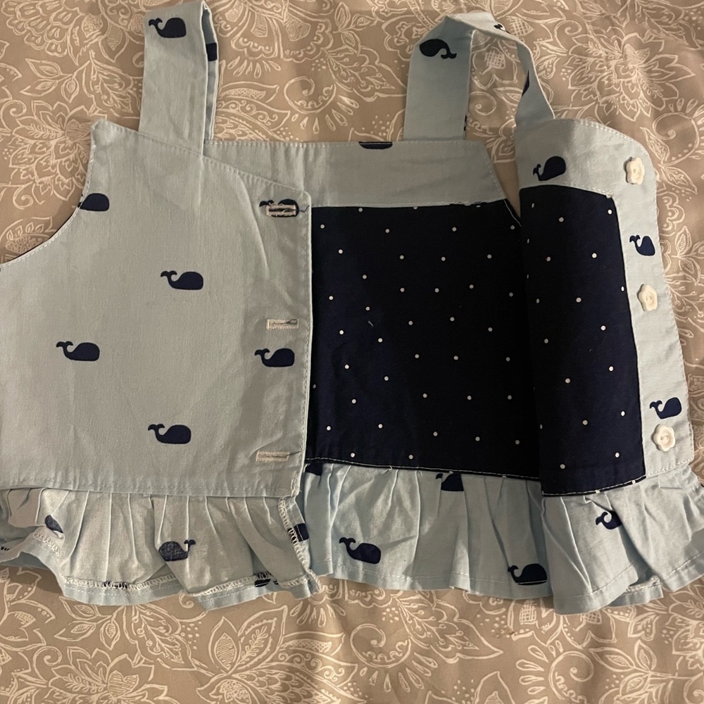 Whale Print Ruffle Tank Top Blue Sleeveless Girls Size Unknown
